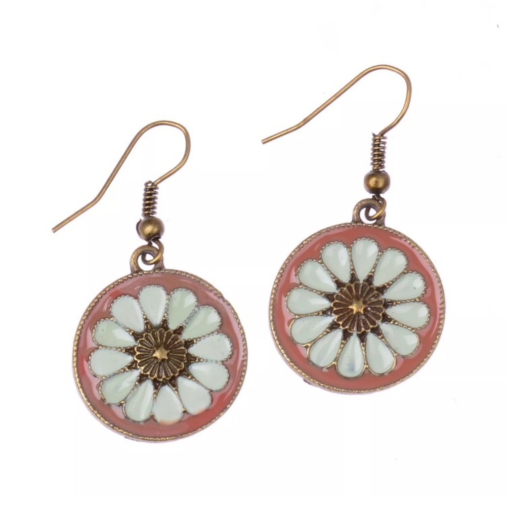 Vintage Bohemian Ethnic Daisies Dangle Earrings
